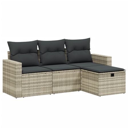 Salon de jardin 4 pcs avec coussins gris clair résine tressée