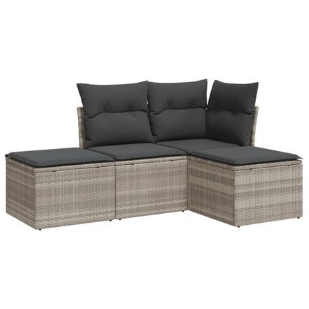 Salon de jardin 4 pcs avec coussins gris clair résine tressée