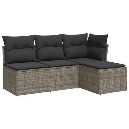 Salon de jardin 4 pcs avec coussins gris résine tressée