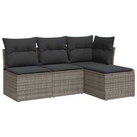 Salon de jardin 4 pcs avec coussins gris résine tressée