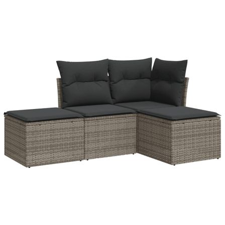 Salon de jardin 4 pcs avec coussins gris résine tressée