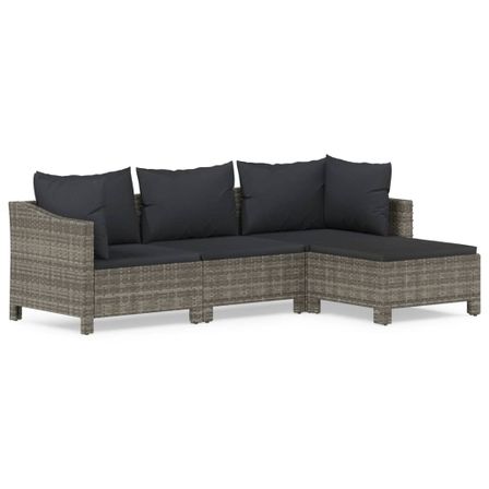 Salon de jardin 4 pcs avec coussins Gris Résine tressée