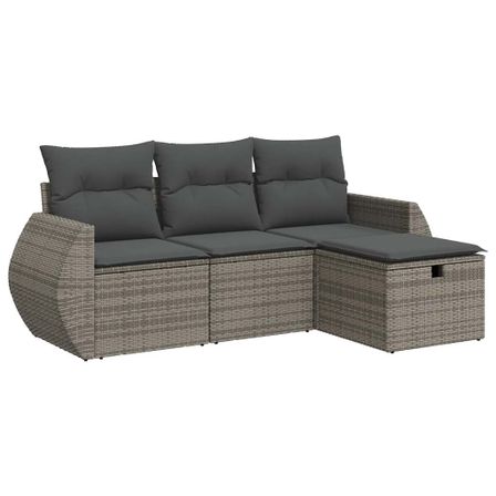 Salon de jardin 4 pcs avec coussins gris résine tressée