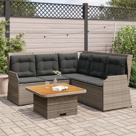 Salon de jardin 4 pcs avec coussins Gris Résine tressée