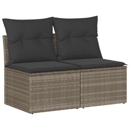 Salon de jardin 4 pcs avec coussins gris résine tressée acacia