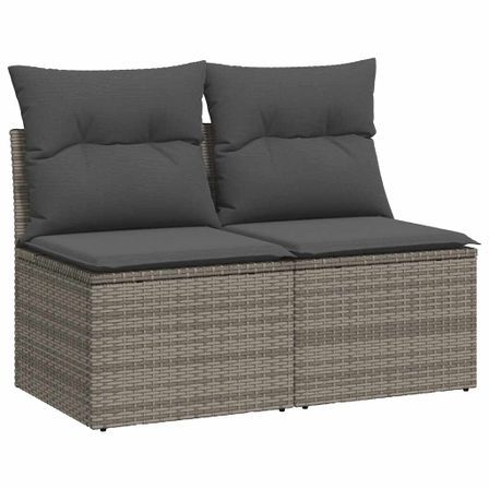 Salon de jardin 4 pcs avec coussins gris résine tressée acacia