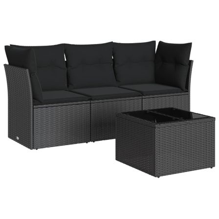 Salon de jardin 4 pcs avec coussins noir résine tressée