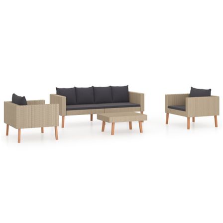 Salon de jardin 4 pcs avec coussins Résine tressée Beige 3
