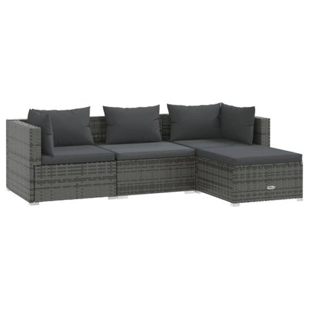 Salon de jardin 4 pcs avec coussins Résine tressée Gris 6