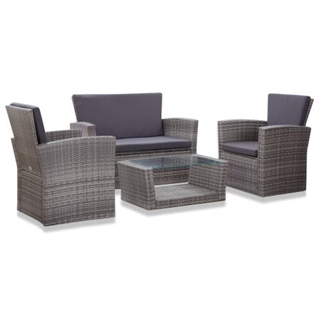 Salon de jardin 4 pcs avec coussins Résine tressée Gris 27