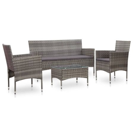 Salon de jardin 4 pcs avec coussins Résine tressée Gris 24