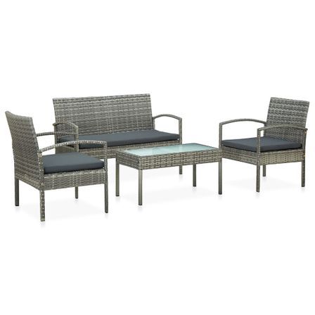 Salon de jardin 4 pcs avec coussins Résine tressée Gris 25