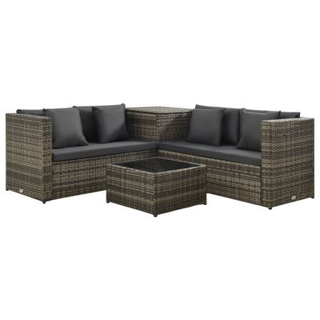 Salon de jardin 4 pcs avec coussins Résine tressée Gris 20