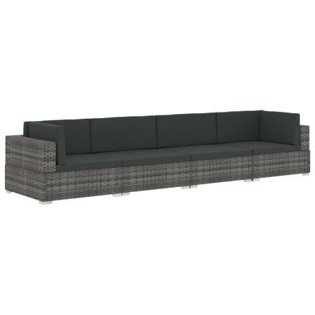 Salon de jardin 4 pcs avec coussins Résine tressée Gris 10