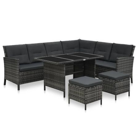 Salon de jardin 4 pcs avec coussins Résine tressée Gris 14
