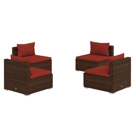 Salon de jardin 4 pcs avec coussins Résine tressée Marron 6