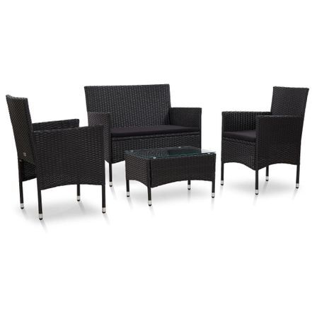 Salon de jardin 4 pcs avec coussins Résine tressée Noir 21