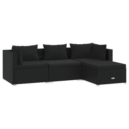 Salon de jardin 4 pcs avec coussins Résine tressée Noir 6