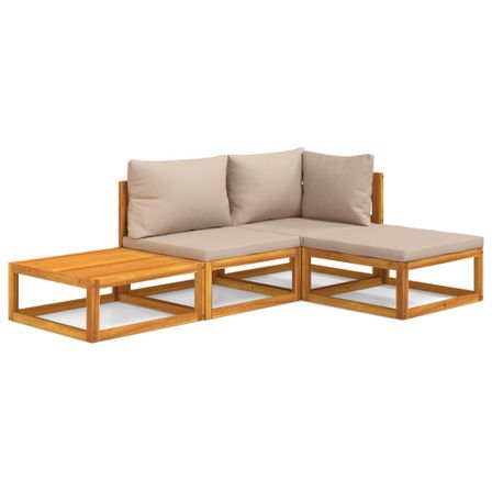 Salon de jardin 4 pcs avec coussins taupe bois massif