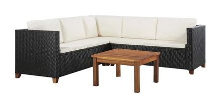 Salon de jardin 4 pièces acacia clair et résine tressée noir Cassia