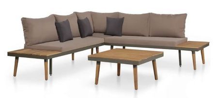 Salon de jardin 4 pièces acacia massif foncé et coussins marron Aqua