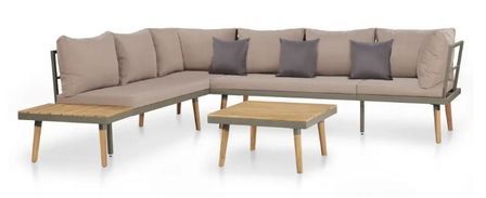 Salon de jardin 4 pièces acacia massif foncé et coussins marron clair Aqua
