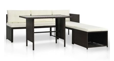 Salon de jardin 4 pièces résine tressée marron coussins blanc Kesaria