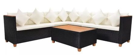 Salon de jardin 4 pièces résine tressée noir et coussins blanc Kimberly 2