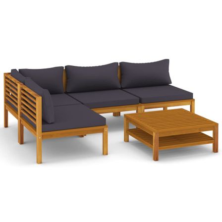 Salon de jardin 5 pcs avec coussin Bois d'acacia solide 14