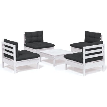 Salon de jardin 5 pcs avec coussins anthracite Bois de pin 4