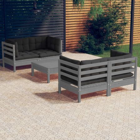 Salon de jardin 5 pcs avec coussins anthracite Bois de pin