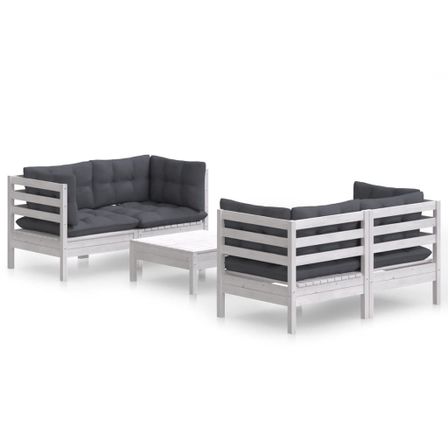 Salon de jardin 5 pcs avec coussins anthracite Bois de pin 3