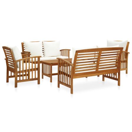 Salon de jardin 5 pcs avec coussins Bois d'acacia solide 7