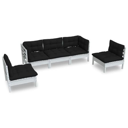 Salon de jardin 5 pcs avec coussins Bois de pin massif 4
