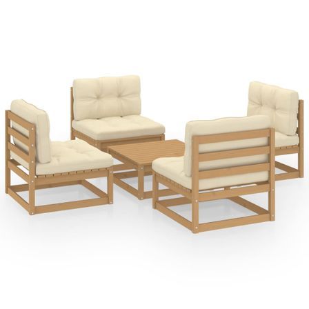 Salon de jardin 5 pcs avec coussins Bois de pin massif 37