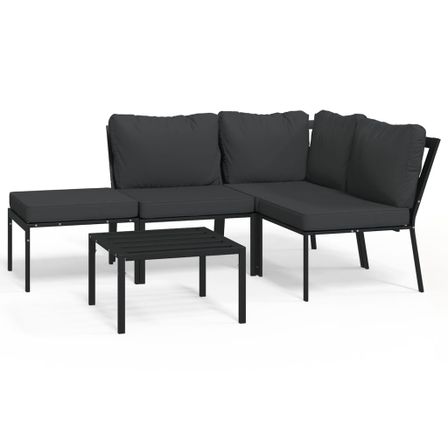 Salon de jardin 5 pcs avec coussins gris acier