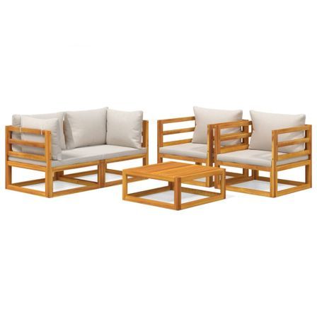 Salon de jardin 5 pcs avec coussins gris clair bois massif