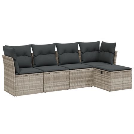 Salon de jardin 5 pcs avec coussins gris clair résine tressée