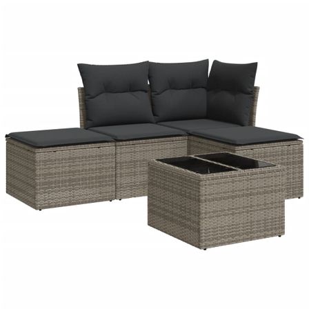 Salon de jardin 5 pcs avec coussins gris résine tressée