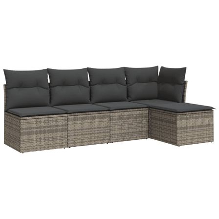 Salon de jardin 5 pcs avec coussins gris résine tressée