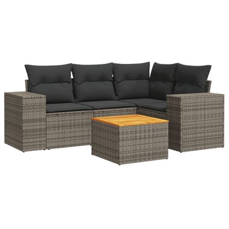 Salon de jardin 5 pcs avec coussins gris résine tressée