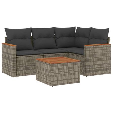Salon de jardin 5 pcs avec coussins gris résine tressée