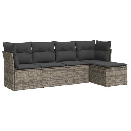 Salon de jardin 5 pcs avec coussins gris résine tressée