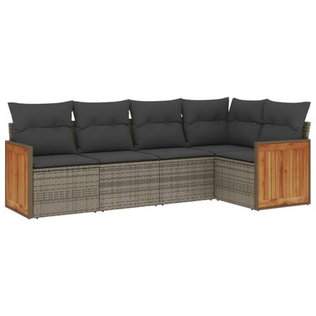 Salon de jardin 5 pcs avec coussins gris résine tressée