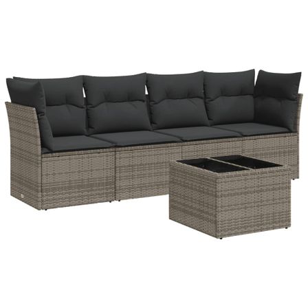 Salon de jardin 5 pcs avec coussins gris résine tressée