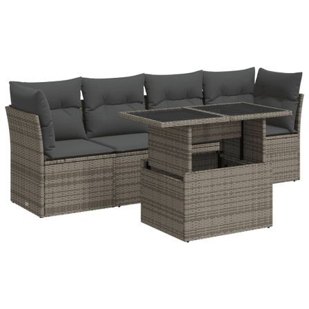 Salon de jardin 5 pcs avec coussins gris résine tressée