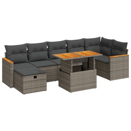 Salon de jardin 5 pcs avec coussins gris résine tressée