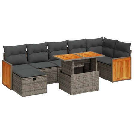 Salon de jardin 5 pcs avec coussins gris résine tressée
