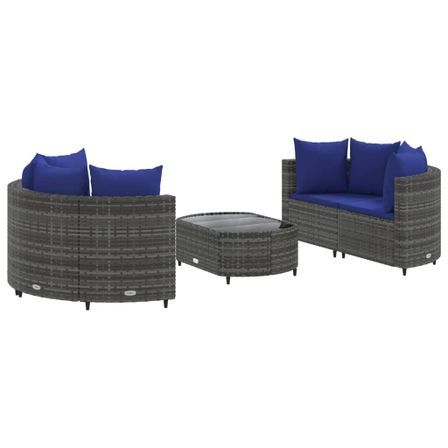 Salon de jardin 5 pcs avec coussins gris résine tressée