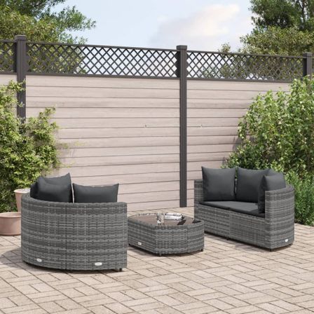 Salon de jardin 5 pcs avec coussins gris résine tressée